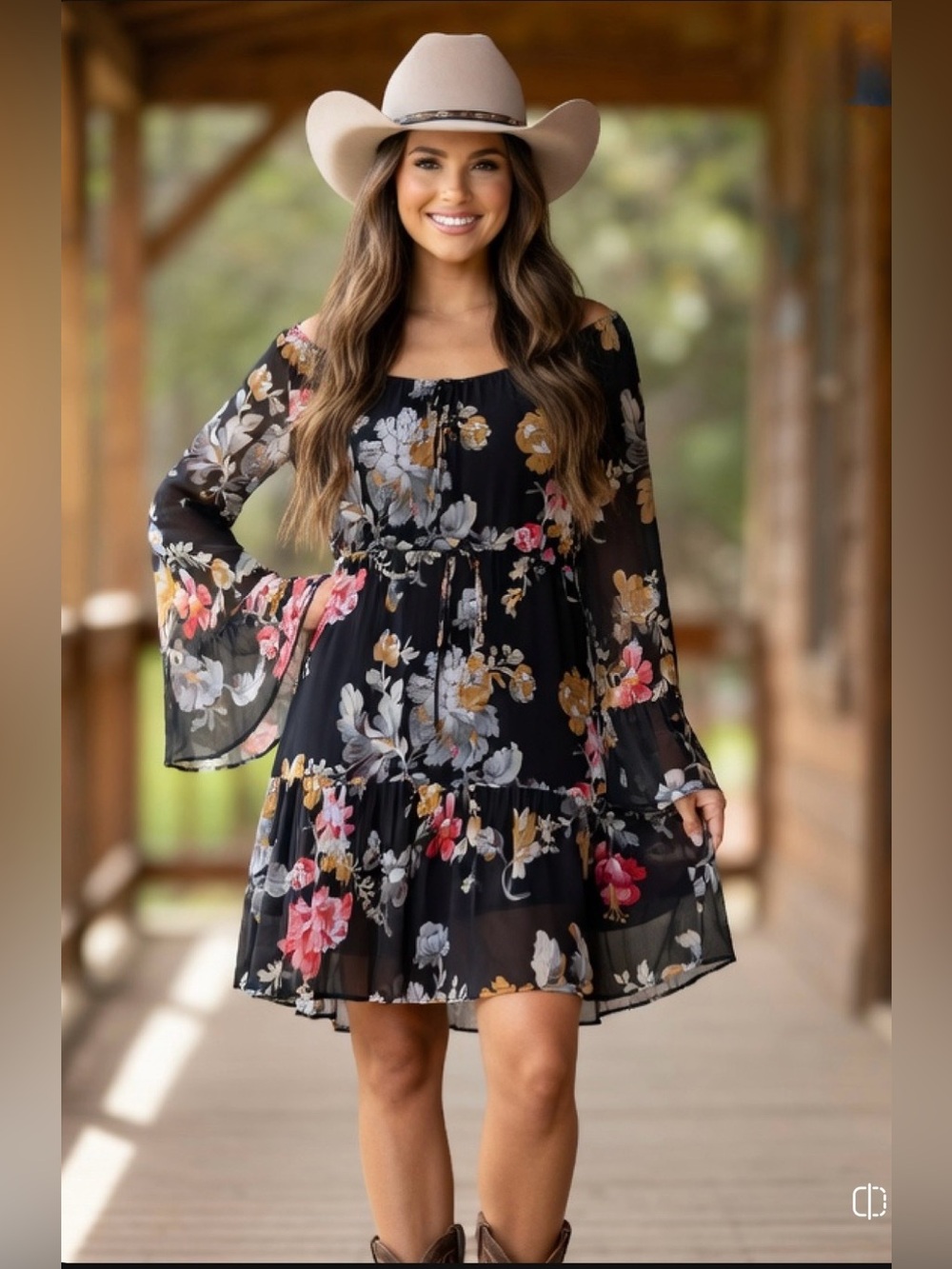 MinkPink 🍂🍁Autumn Floral Long Sleeve Dress in Black XS (Runs large)